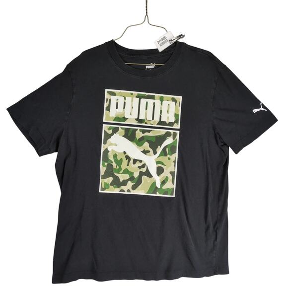 Puma One Shot Camo Logo Men's L Graphic T-Shirt Black Crew Short Sleeve Sports - Picture 1 of 10